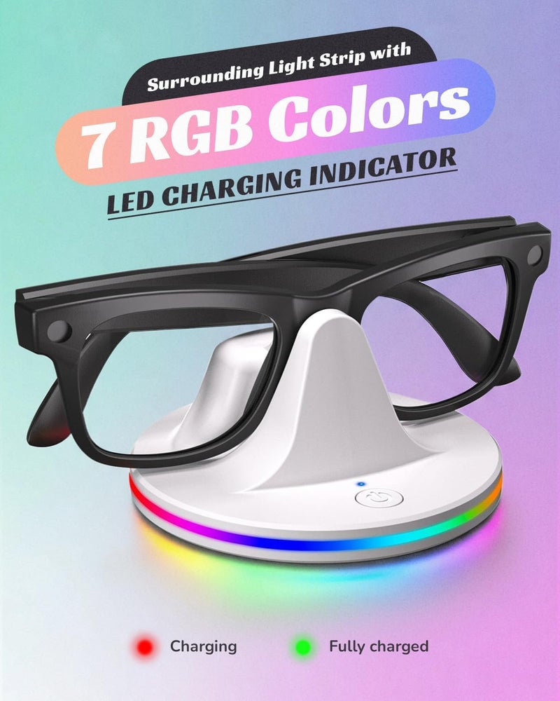 Semaiki Smart Glasses Charging Stand Compatible with RayBan Meta,Charging Dock for Wayfarer/Skyler/Headliner/Oakley HSTN with 7 RGB Lights - Image 2